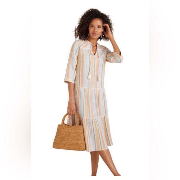 NWT Soft Surroundings Laguna Gauze Dress Peach Stripe Boho Lagenlook Beachy,SP - Picture 7 of 15